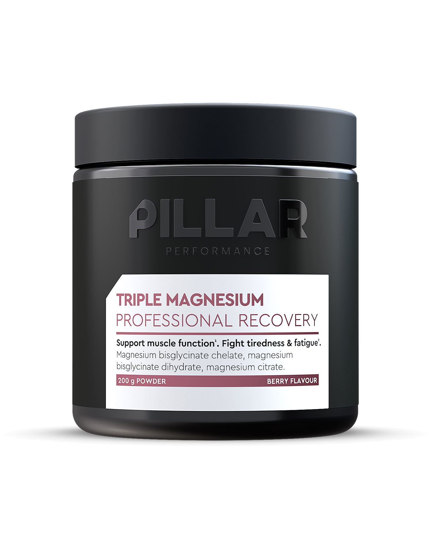 Pillar Performance Triple Magnesium Berry 200g suplemento de magnesio para recuperación muscular y sueño profundo