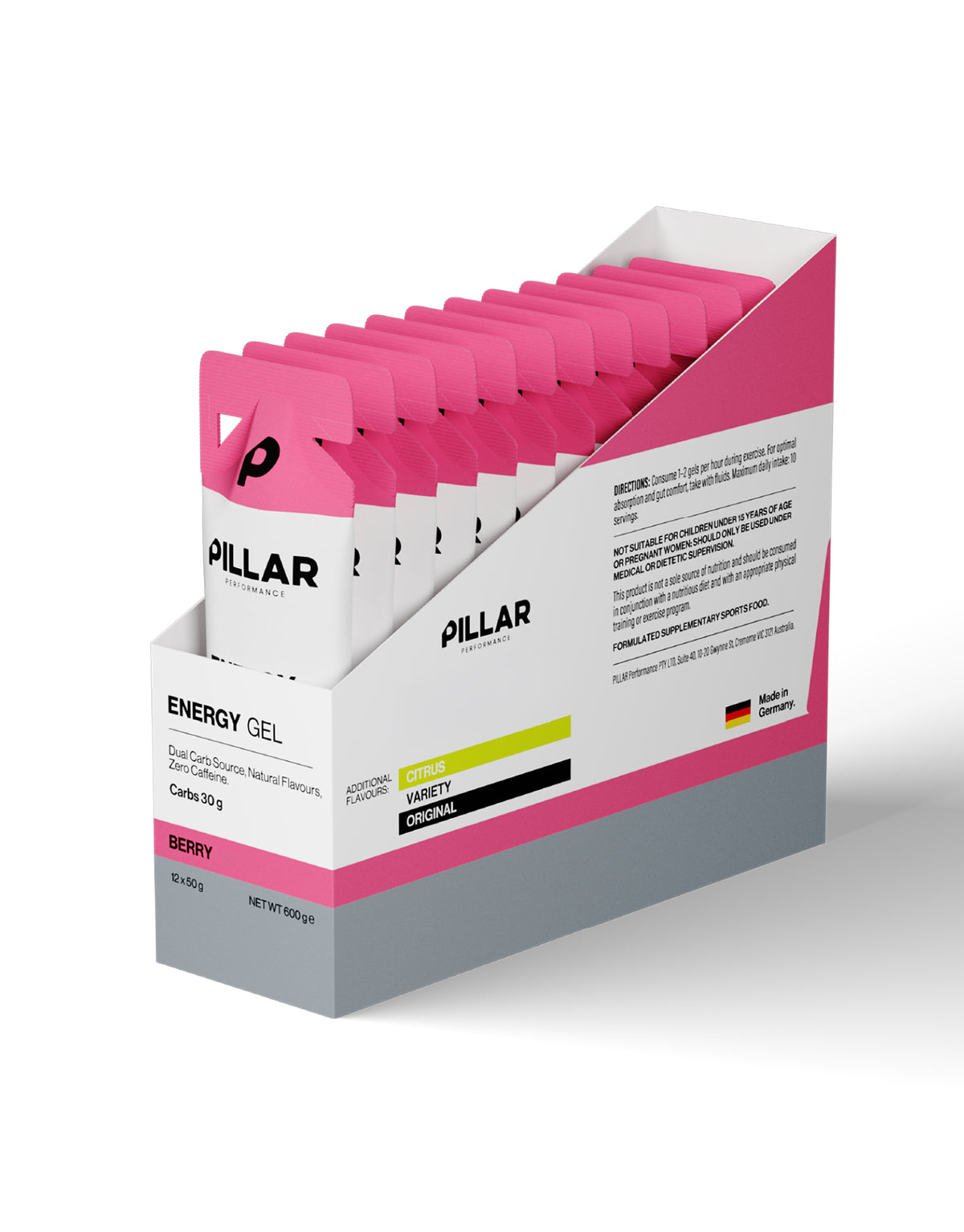 PILLAR Performance Gel 30G para entrenamientos y competición - frutos rojos