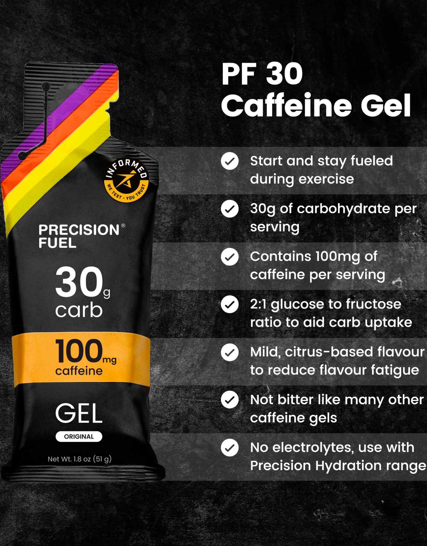 Precision Fuel PF30 gel energético para entrenamientos y competición - neutro con cafeína