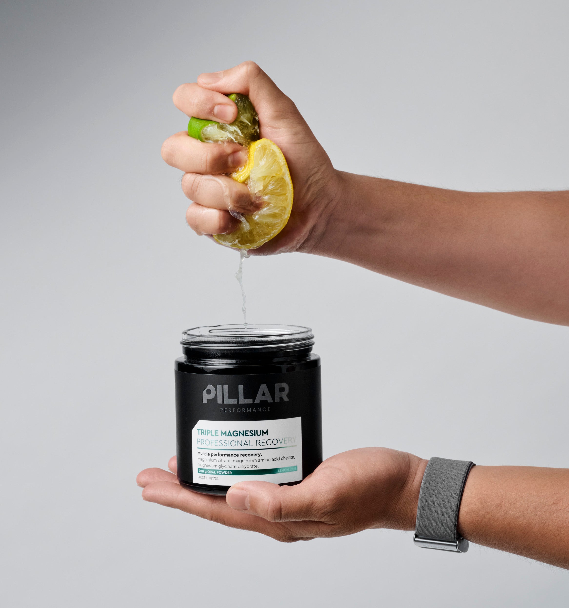 Magnesio deportivo Pillar Performance Triple Magnesium Lima Limón para recuperación, descanso y rendimiento deportivo